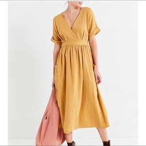 UO yellow midi wrap dress